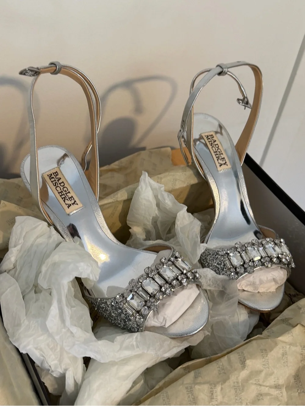 Badgley Mischka Silver Jeweled Women's Evening heels